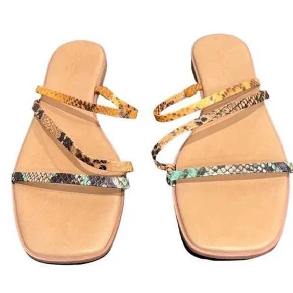 Madewell Lyra Snake Embossed Leather Flat Slide Sandal Size 6 - Picture 3 of 6